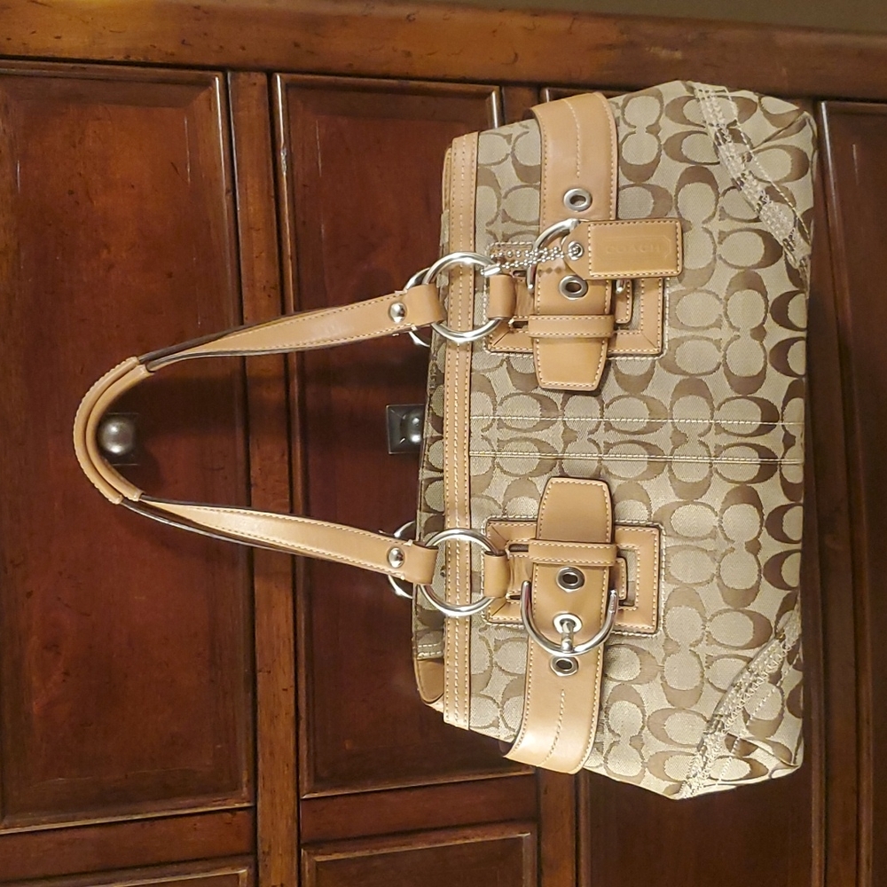 Coach Jacquard & Leather Tan Hampton Satchel